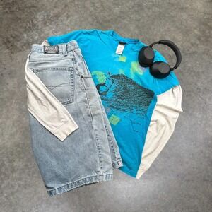 Vintage Quiksilver Surf T-Shirt Mens Medium Blue Neon Y2K Made in USA SKU 487